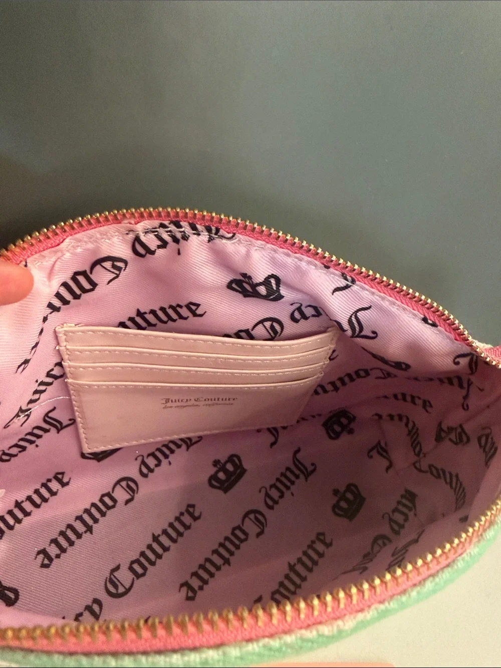 Juicy Couture Mint & Hot Pink Striped Wristlet Pouch